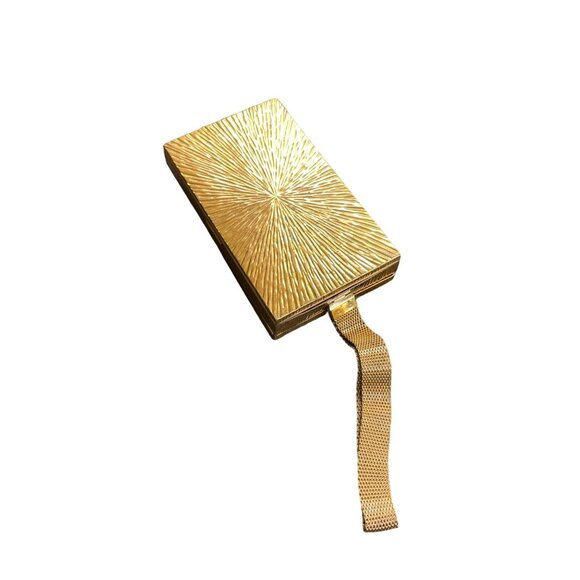 Evans Guilloche 1950 Gold Tone Compact Case with Floral Design and Mesh Strap Re - Picture 10 of 11